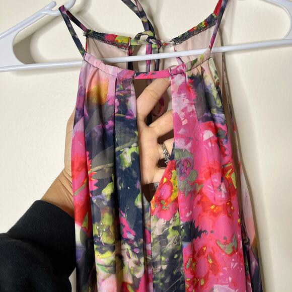 Maggy London Floral Maxi Dress Womens 12 Sleeveless Keyhole Watercolor Spring - Picture 3 of 10